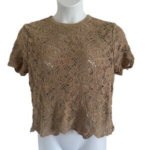 Abercrombie Crochet-Style Lacy Tee sweater women's size L tan short sleeve